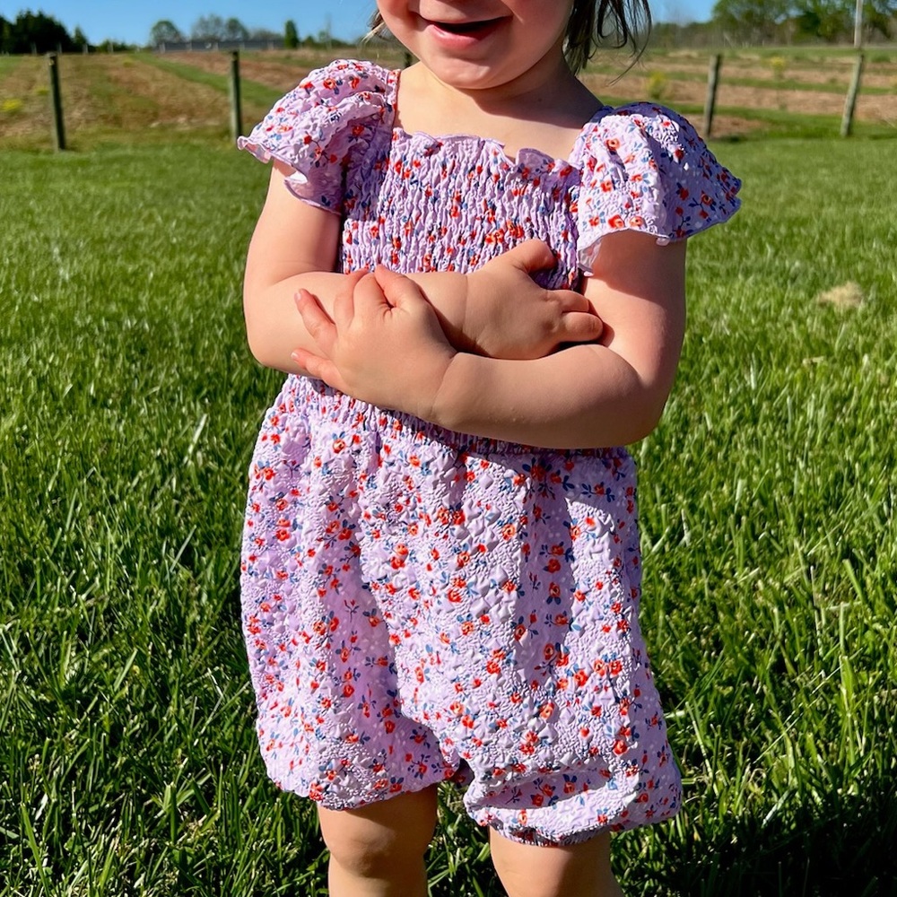 NWOT Girls Lilac Floral Smocked Romper